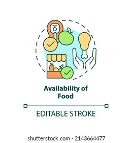 Availability of food concept icon. Food security basic definitions abstract idea thin line illustration. Isolated outline drawing. Editable stroke. Arial, Myriad Pro-Bold fonts used