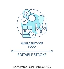 Availability of food turquoise concept icon. Food security basic definitions abstract idea thin line illustration. Isolated outline drawing. Editable stroke. Arial, Myriad Pro-Bold fonts used