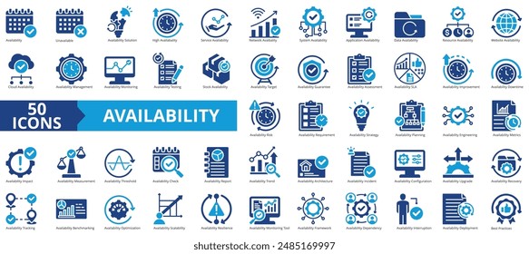 Availability icon collection set. Containing solution, service, network, system, application, data, resource icon. Simple flat vector illustration.