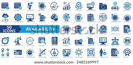 Availability icon collection set. Containing solution, service, network, system, application, data, resource icon. Simple flat vector illustration.