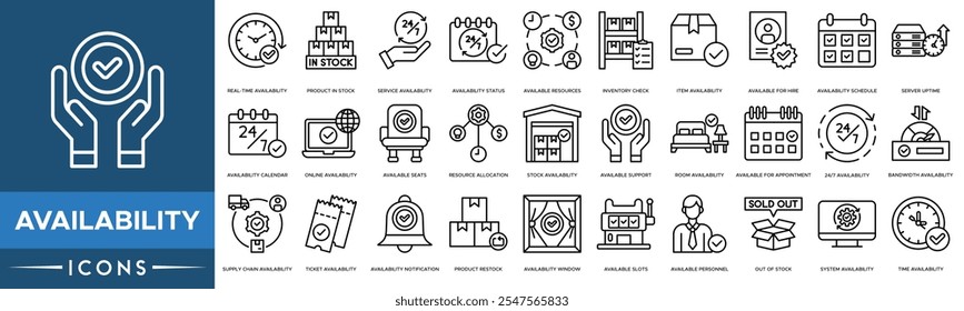 Availability icon. Real-Time Availability, Product In Stock, Service Availability, Availability Status and Available Resources