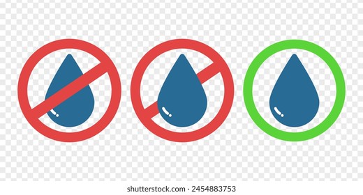 Availability or quality of drinking water prohibit icon. Forbidden water drink. Not allowed drink. Allowed water drink