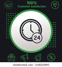 Availability, time, whole day icon. Background with a green pattern on a black background. modern design