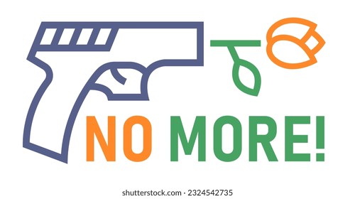 Disponibilidad de armas y disparos en lugares públicos. No más víctimas. Flores en lugar de balas. Ilustración vectorial editable en colores brillantes aislados en un fondo blanco. 
