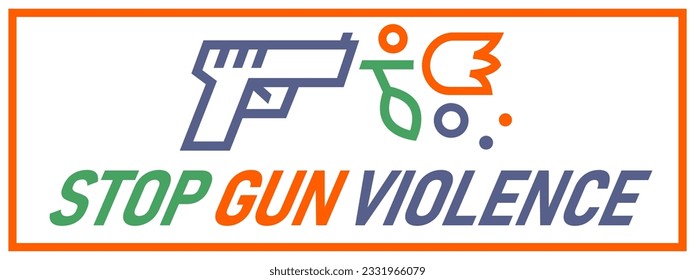 Availability of weapons and shooting in public places. No more victims. Stop gun violence. Editable vector illustration in bright colors isolated on a white background. 
