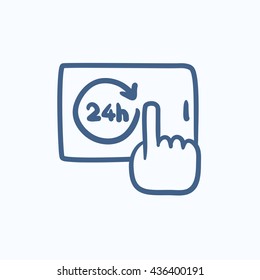 Available around the clock vector sketch icon isolated on background. Hand drawn Available around the clock icon. Available around the clock sketch icon for infographic, website or app.