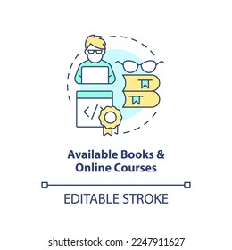 Available books and online courses concept icon. Procedural programming benefit abstract idea thin line illustration. Isolated outline drawing. Editable stroke. Arial, Myriad Pro-Bold fonts used