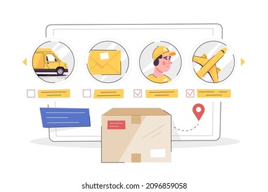 Available fast methods to deliver your order vector illustration. Truck, postal, courier, airplane flat style. Delivery, shipping concept