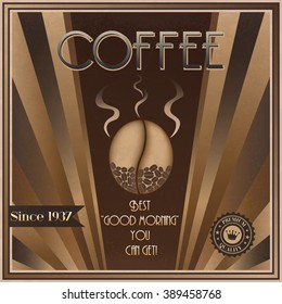 ALSO AVAILABLE HERE: https://www.etsy.com/ru/listing/494842688/coffee-art-deco-poster
Retro Coffee poster in Art Deco style. Vintage vector coffee poster template. Coffee advertisement sign.