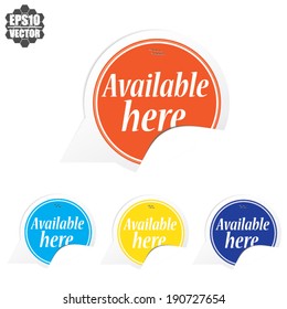 Available here over colorful circle sticker and label - vector illustration 