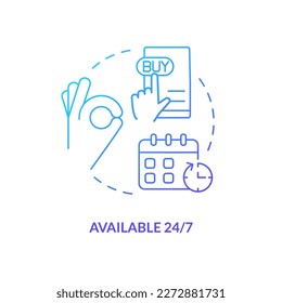 Available hourly blue gradient concept icon. Mailbox advantage. Affordable round clock. Po box constant access abstract idea thin line illustration. Isolated outline drawing. Myriad Pro-Bold font used