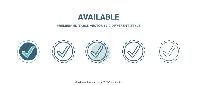 icono disponible en 5 estilos diferentes. Contorno, relleno, dos colores, icono fino disponible aislado en fondo blanco. El vector modificable se puede usar web y móvil
