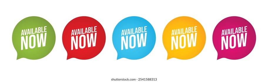 available now badge chat set of vector design isolated white background