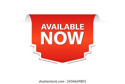 Available now banner. Flat style. Vector icon