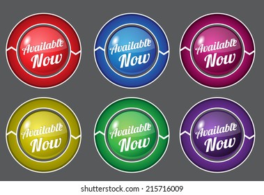 Available Now Glossy Shiny Circular Vector Button