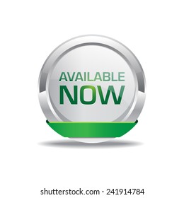 Available Now Green Circular Vector Button
