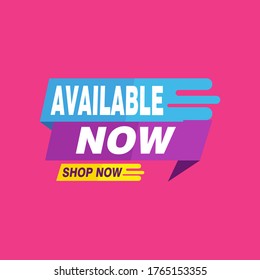 Available now label, badge, seal or burst flat vector icon for apps and websites