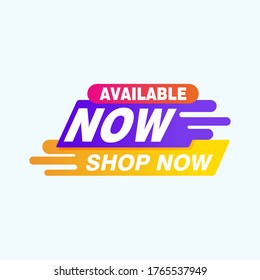 Available now label, badge, seal or burst flat vector icon for apps and websites