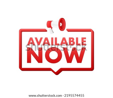 Available now label, badge. Shop now. Vector stock illustration.