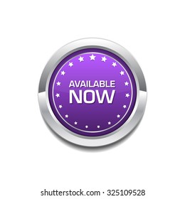 Available Now Purple Circular Vector Button