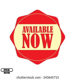 Available Now red label, Product Badge - icon isolated on white background.Vector illustration.