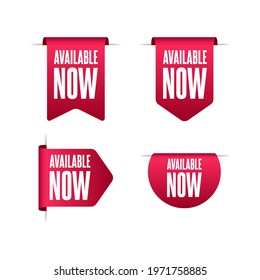 Available Now Shopping Vector Labels Set