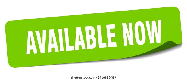 available now sticker. available now rectangular label isolated on white background