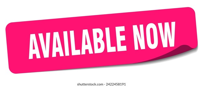 available now sticker. available now rectangular label isolated on white background