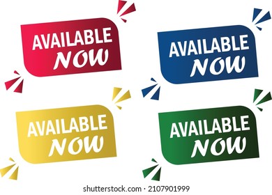 Etiqueta disponible ahora, ilustración vectorial
