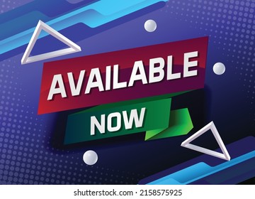 Available now word concept vector illustration with blue modern futuristic 3d style for landing page template ui web mobile app poster banner flyer background gift card coupon label wallpaper