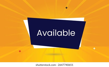 Available web banner icon badge sticker label vector art illustration template design dark blue white shapes orange yellow abstract background sunshine elements 4k quality graphics modern style
