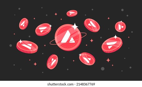 Avalanche (AVAX) coins falling from the sky. AVAX cryptocurrency concept banner background.