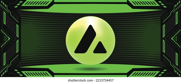 Avalanche AVAX crypto currency coin logo on a futuristic vector banner and background. Eps10 financial technology concept template. 