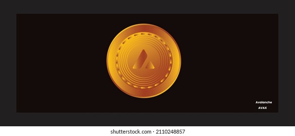 Avalanche AVAX cryptocurrency concept banner background. Crypto currency title concept with logo on gold coin isolated in black background. used for web, print, articles, logo and financial projects.