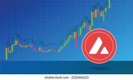 Avalanche AVAX Cryptocurrency. Crypto coin Avalanche AVAX Token with growth chart. Vector illustration of Candlestick graph of International Crypto currency exchange.