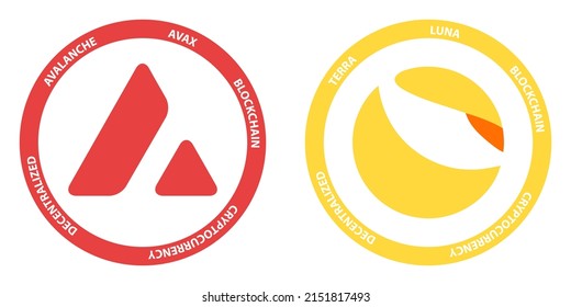 Avalanche AVAX and Terra LUNA crypto logos. Cryptocurrency symbol set vector illustration template