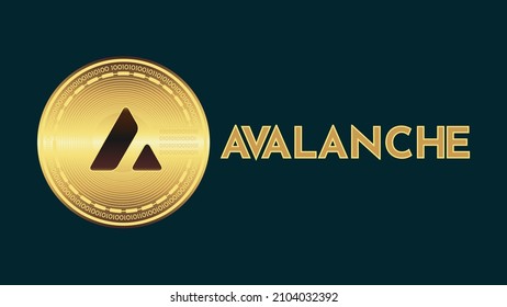 Avalanche avax turkish payment cryptocurrency. Gold color coin designed on a dark blue background. togg automatic payment systems, metaverse and nft studies