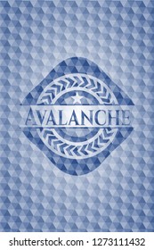 Avalanche blue badge with geometric pattern background.