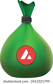 Avalanche coin. 3D Avalanche money bag. Cryptocurrency investing concept. Blockchain technology. Business and Finance, Savings, Investing with Digital Assets, Future finance, blockchain, Airdrop.