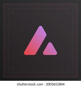 Avalanche cryptocurrency colorful gradient logo with thin line decoration. Isolated on dark background.