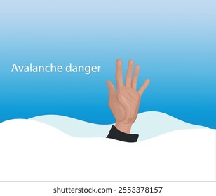 Peligro de avalancha. Hombre bajo una avalancha. Mano en la nieve.