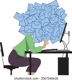 Avalanche of e-mail coming out of the computer, overwhelming a person, EPS 8 vector illustration