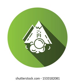 Avalanche green flat design long shadow glyph icon. Sudden snowslide, landslide. Unexpected landslip. Snow and ice falling down mountain side. Natural disaster. Vector silhouette illustration