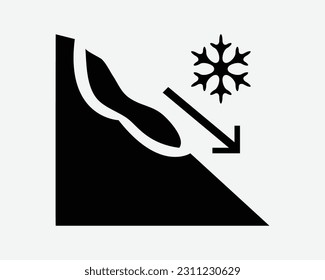 Avalanche Icon. Landslide Ice Snow Mountain Natural Disaster Danger Storm Hazard Risk Sign Symbol Black Artwork Graphic Illustration Clipart EPS Vector