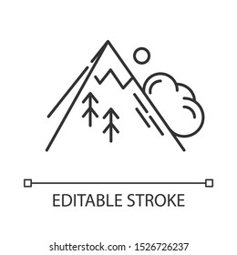 Avalanche linear icon. Sudden landslip. Unexpected landslide. Mass of snow falling down mountain side. Thin line illustration. Contour symbol. Vector isolated outline drawing. Editable stroke