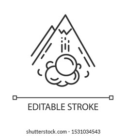 Avalanche linear icon. Sudden snowslide. Unexpected landslip. Glacier displacement. Natural disaster. Thin line illustration. Contour symbol. Vector isolated outline drawing. Editable stroke
