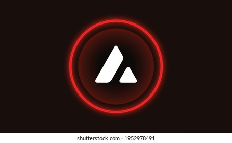 Avalanche logo with crypto currency themed circle black red background design. Modern neon color banner for AVAX token icon. Avalanche Cryptocurrency Blockchain technology concept.