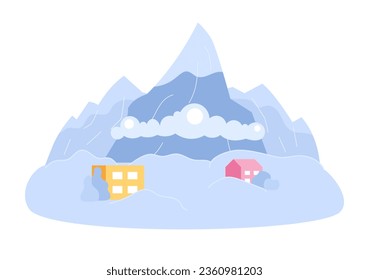 Avalanche ocurrencia concepto plano vector ilustración spot. Masa de nieve cayendo desde la pendiente. Escena de dibujos animados 2D Snowslide en blanco para diseño de interfaz de usuario web. Imagen creativa editable por desastre