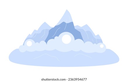 Objeto vector de color semiplano de ocurrencia de avalancha. Desastre natural. Nevada desde la montaña. Icono de imagen de clip de caricatura editable sobre fondo blanco. Ilustración de puntos simple para diseño gráfico web