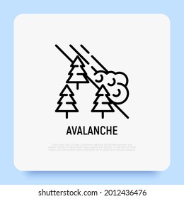 Icono de línea delgada de avalancha: bola de nieve cayendo de las montañas. Desastre natural, catástrofe. Ilustración del vector